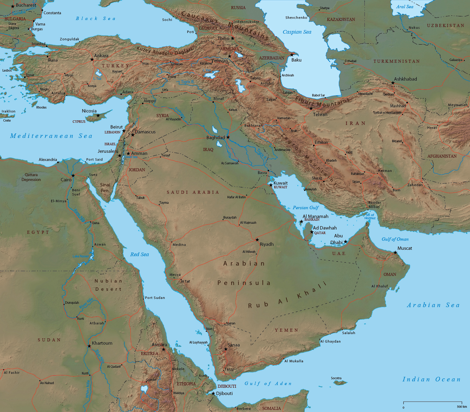 Physical Map Of Middle East Asia 67