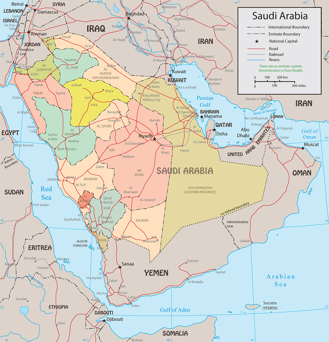 Saudi Arabia Political Map Riyadh Mecca Medina