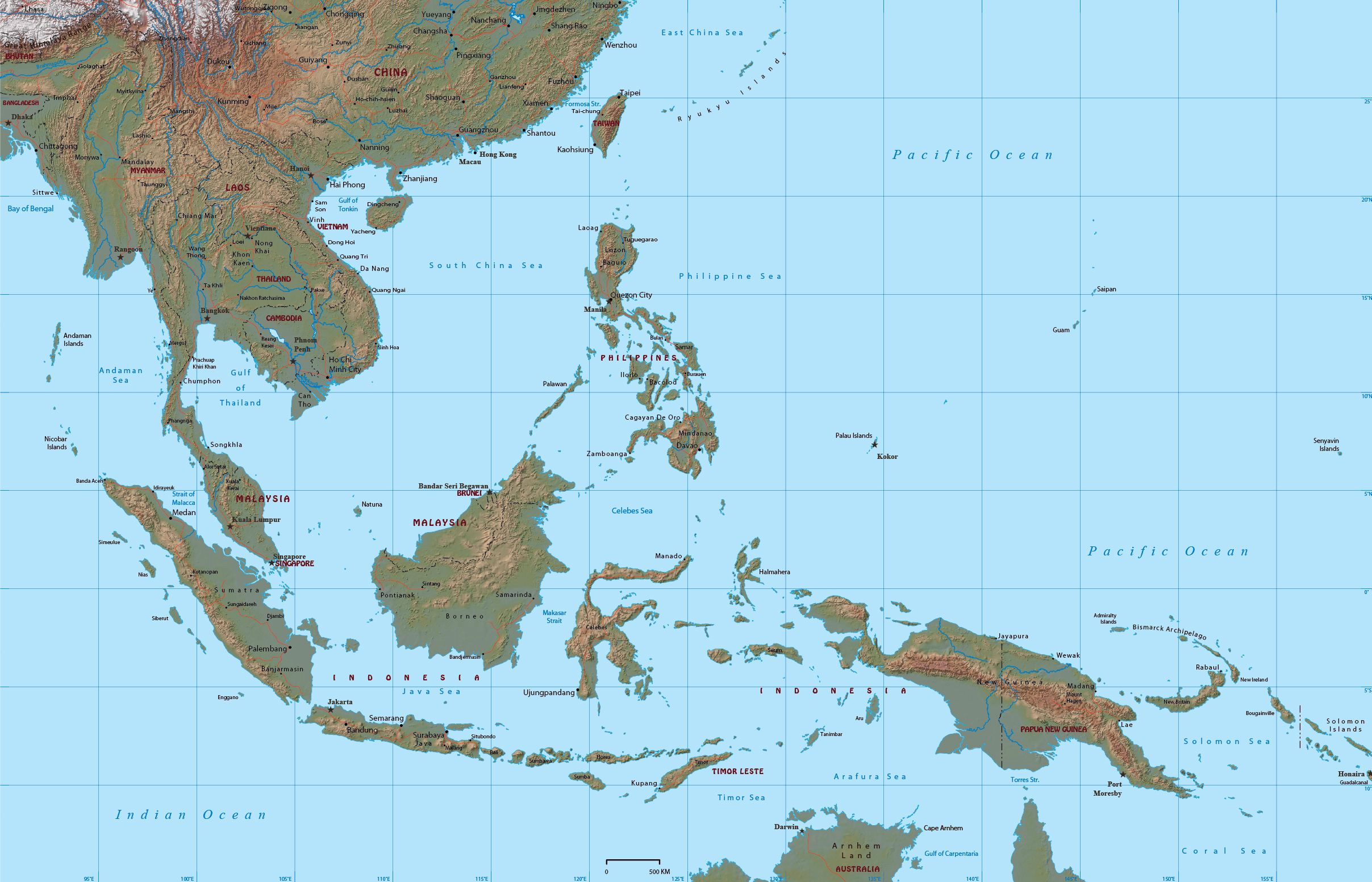 Physical Map Of Southeast Asia