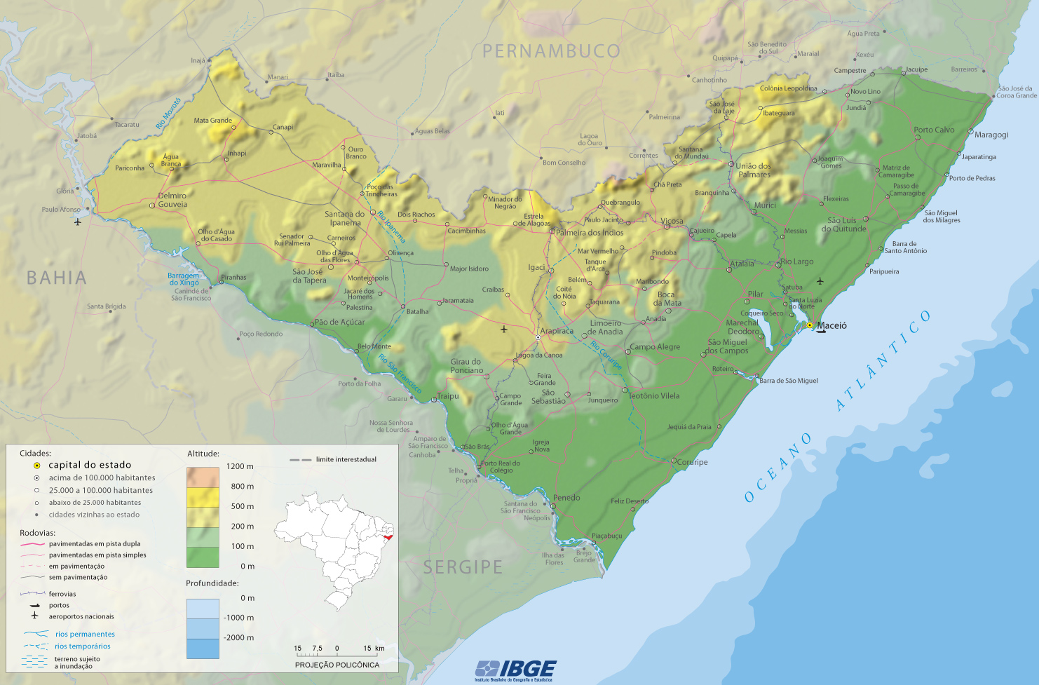 Physical map Alagoas