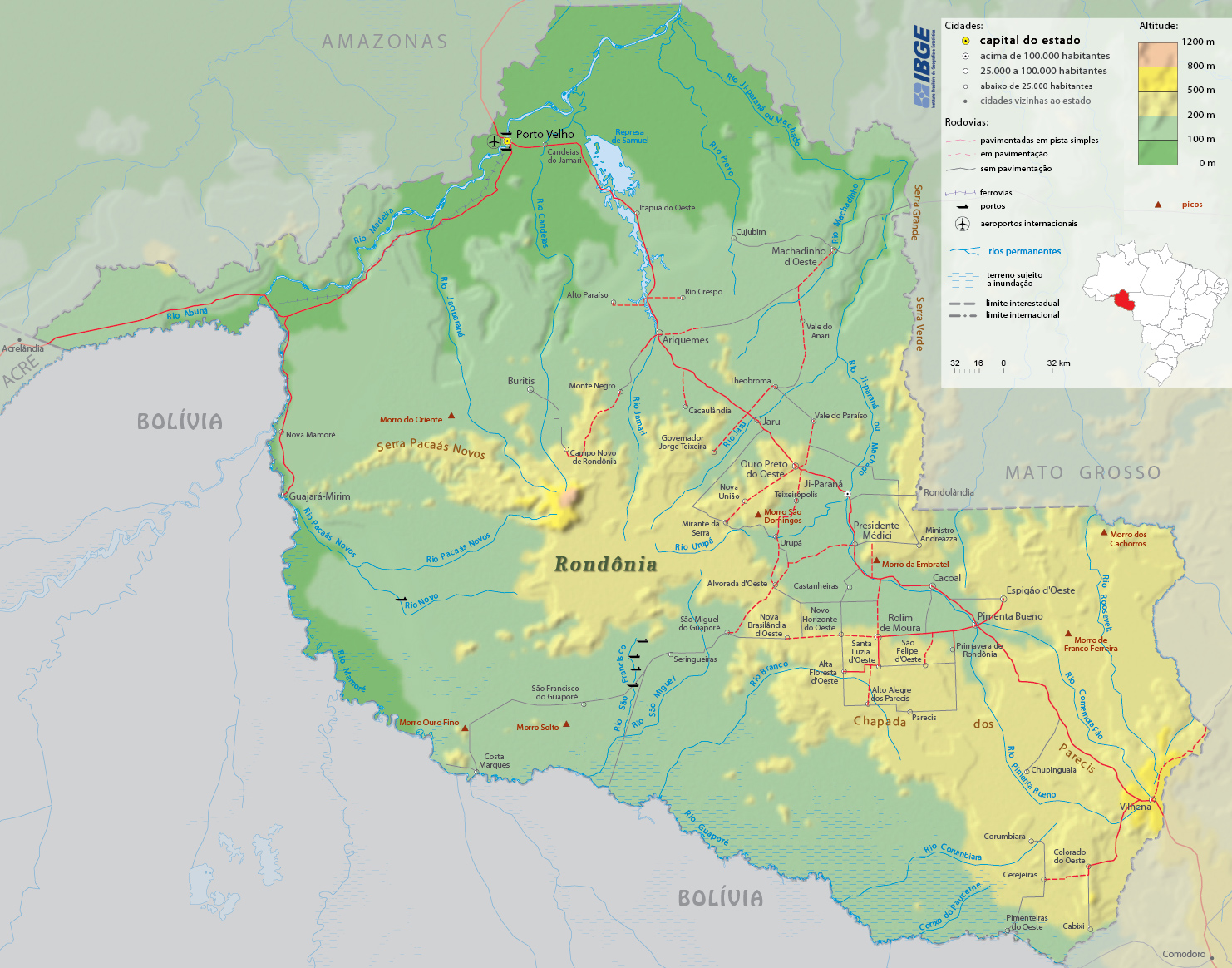 Brazil state rondonia administrative map showing Vector Image