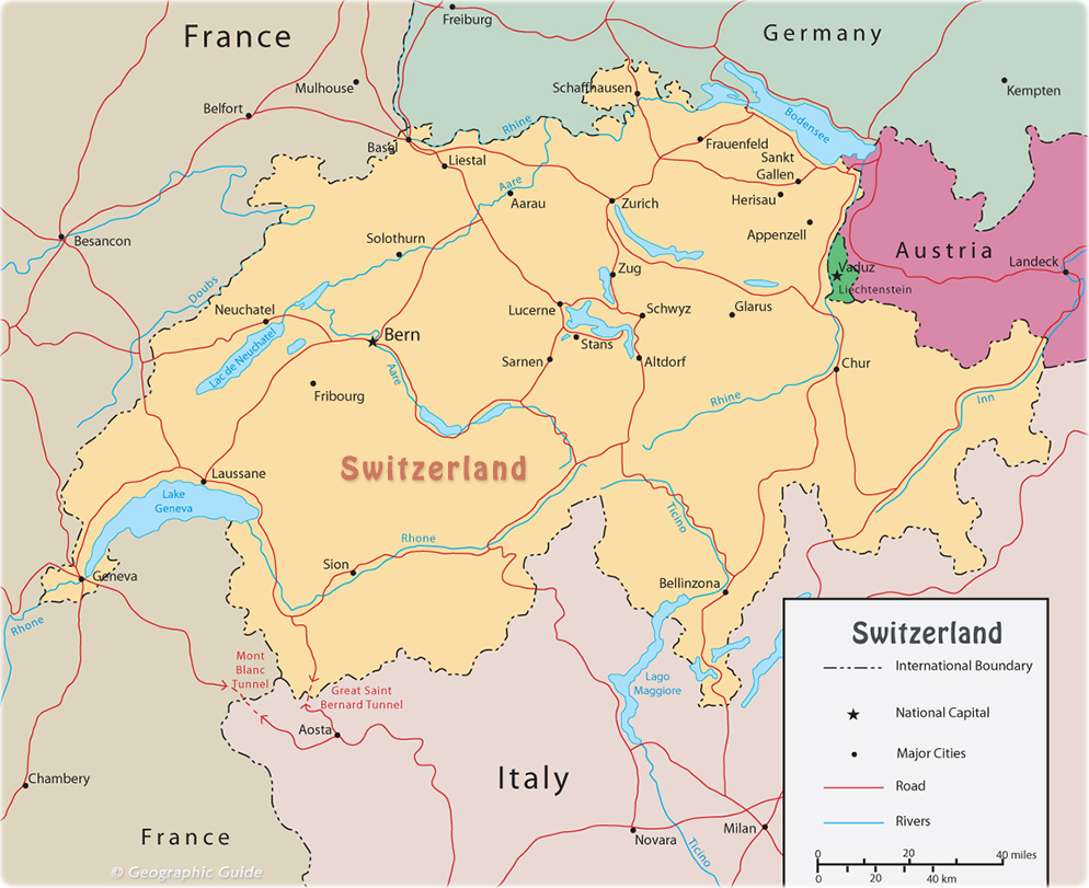 Map Of Europe Showing Switzerland