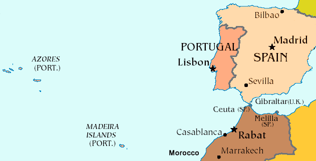 Map Of Portugal On Political Globe With Watery Oceans And Embossed