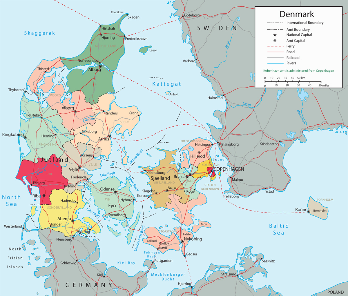 Political Map Denmark Travel Europe