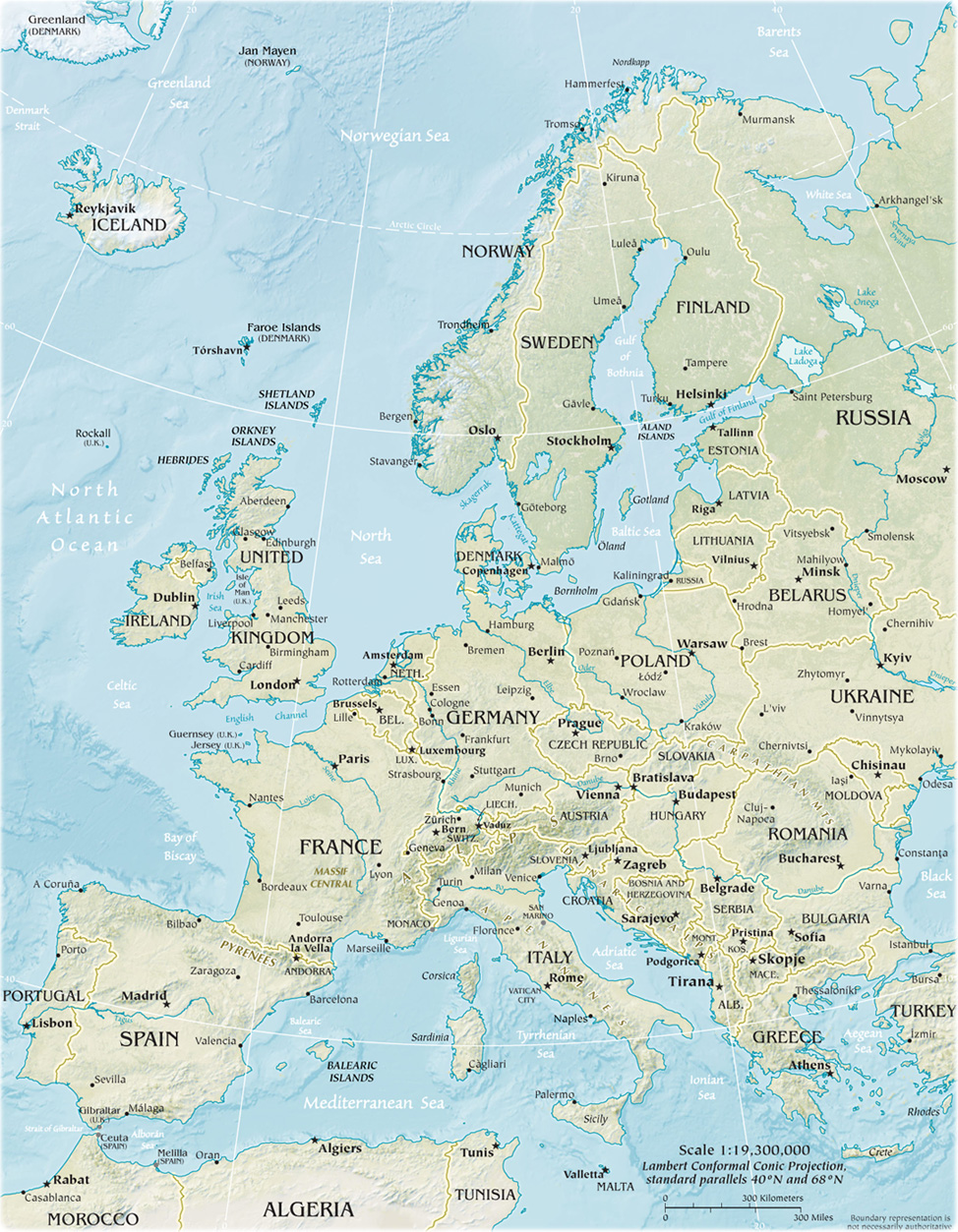 Physical Map Of Europe