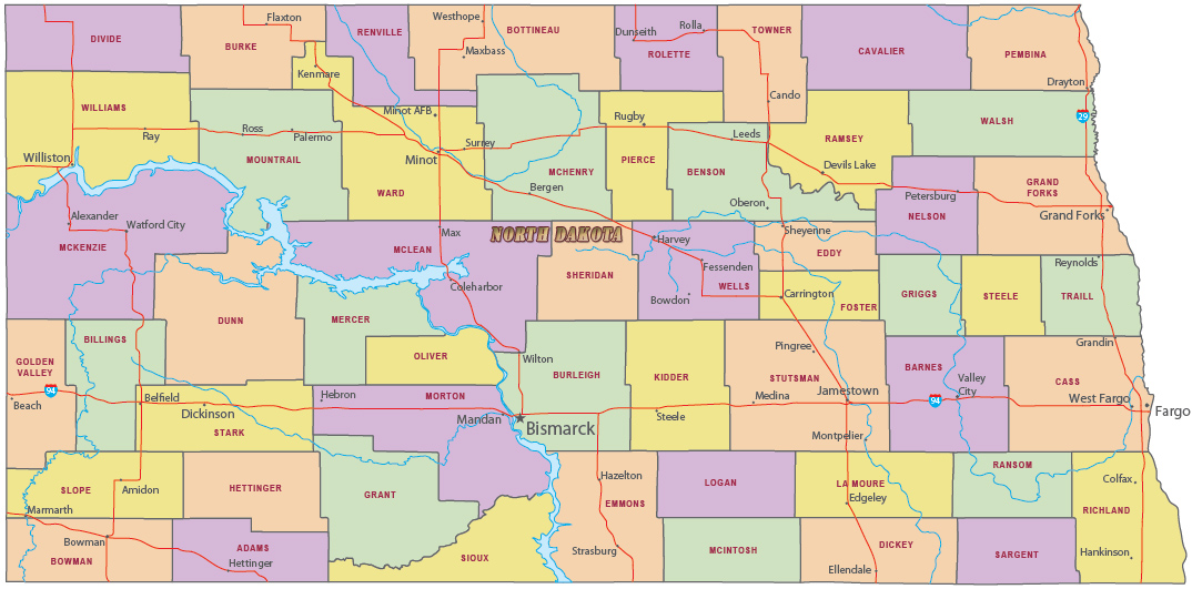 North Dakota political map