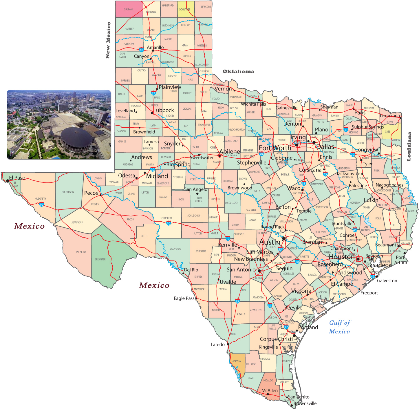 Political Map Of Texas State Of The Usa