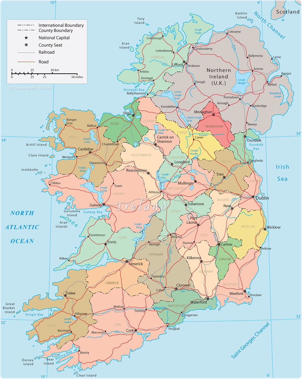 Map Ireland Travel Europe
