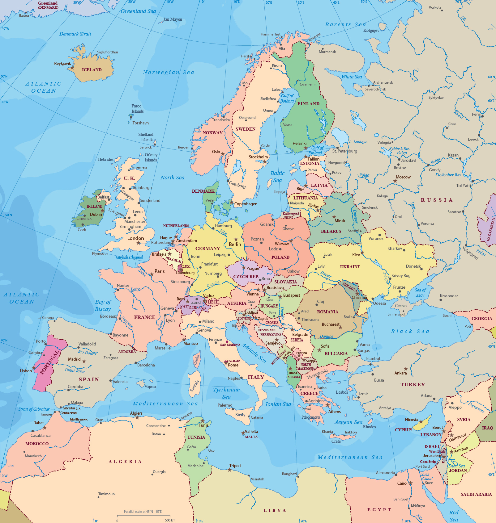 russia on map of europe