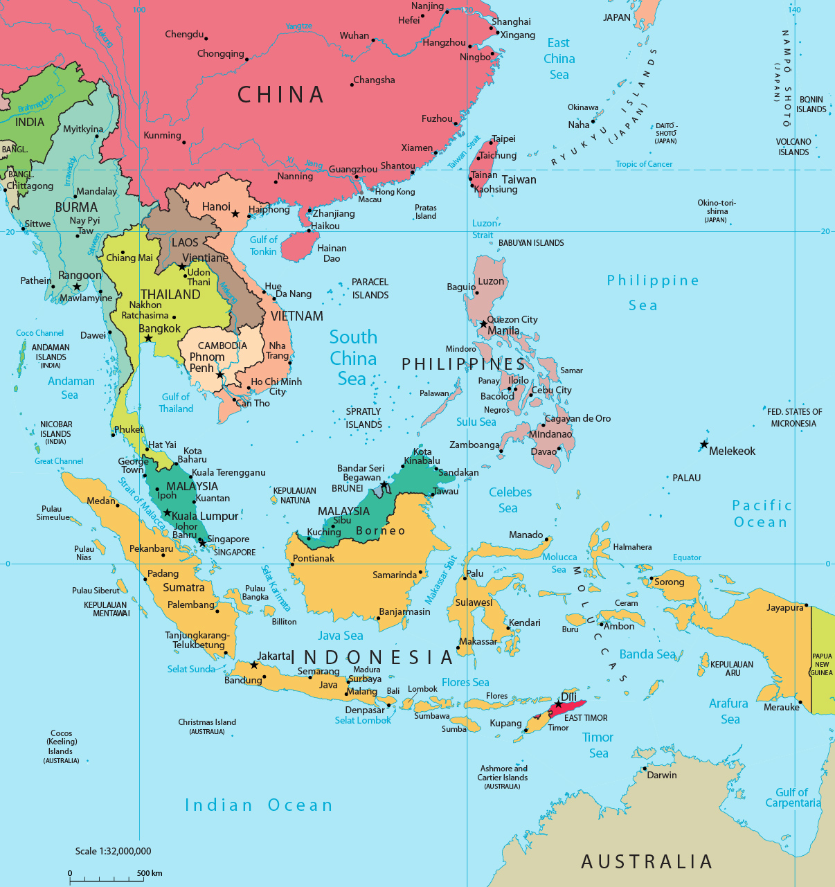 Map of Southeast Asia - Indonesia, Malaysia, Thailand