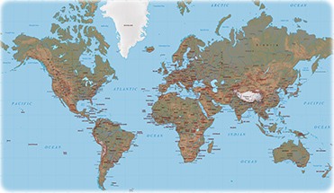 Mapas da América do Sul e Norte, Europa, EUA, Ásia